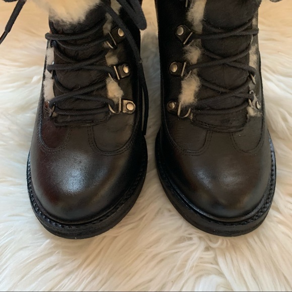 JEFFREY CAMPBELL Shearling Cuff Chunky Lace Up Leather Boots - Picture 9 of 13